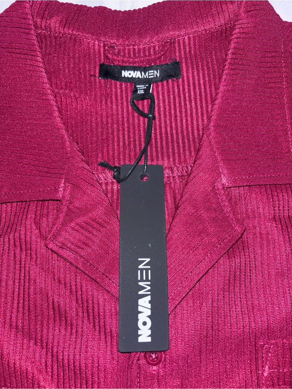 Fashion Nova Men’s Wine Ribbed Button-Up Shirt